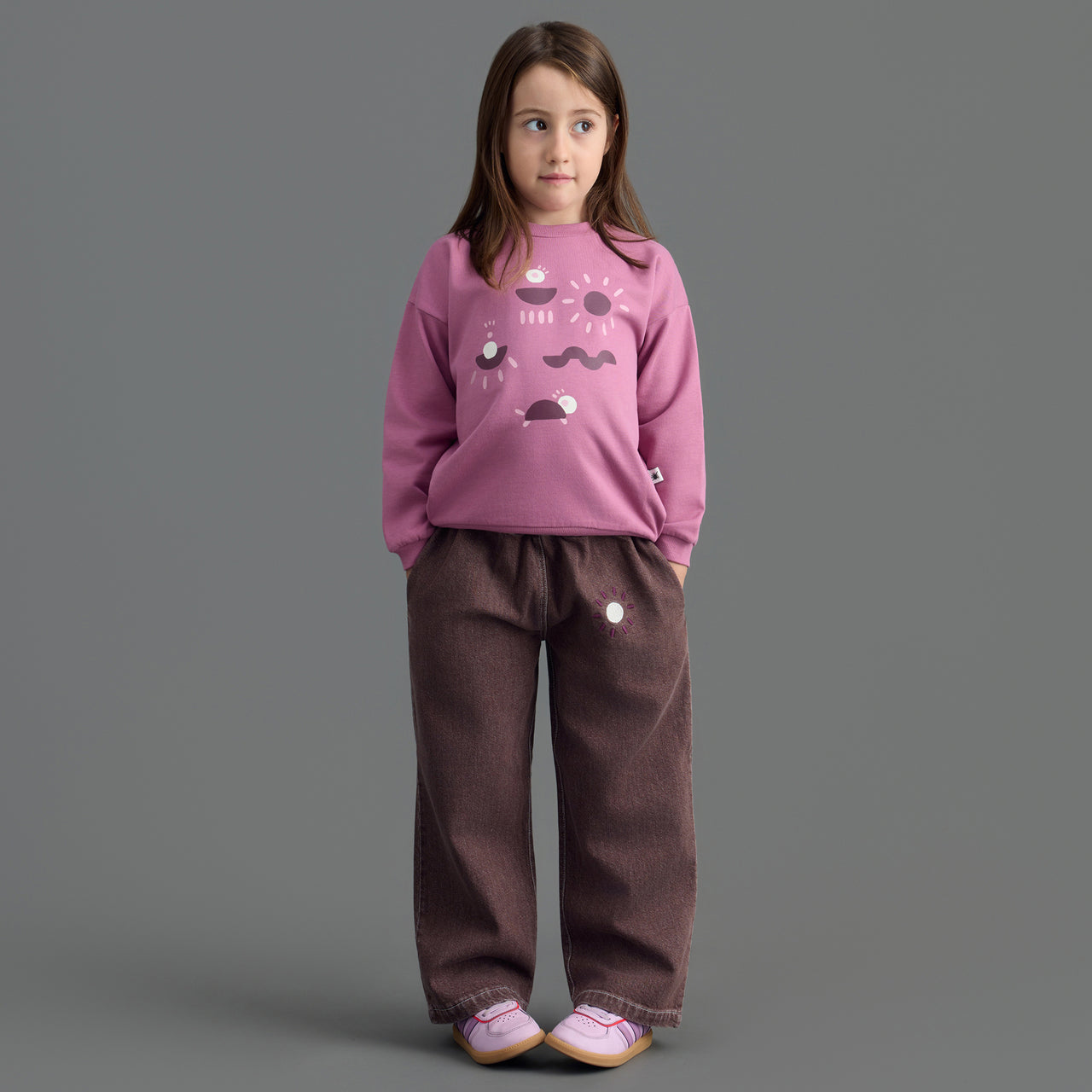 "Culotte" Denim Pantolon - Mor Kahve